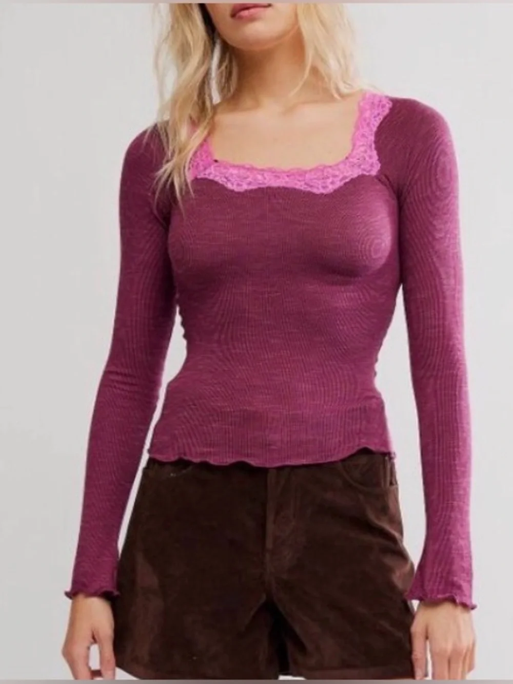 Free People Oh My Darling Long Sleeve. NWT. Rhodendron combo